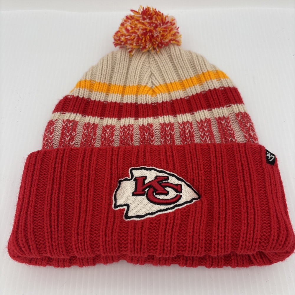 Kansas City Chiefs 47 Brand Winter Hat Beanie Red White Yellow NFL One Size